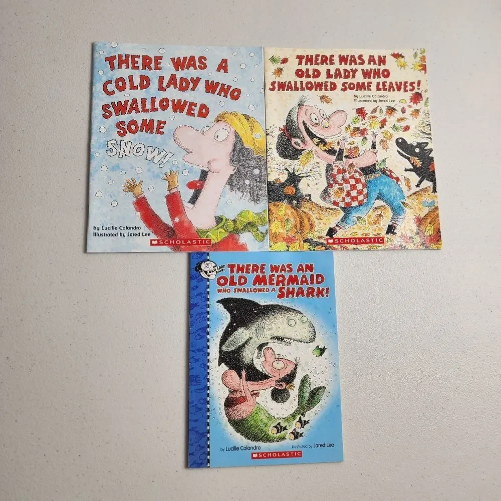 Lot of 3 Scholastic Books by Lucille Colandro There Was an Old Lady Kids Story